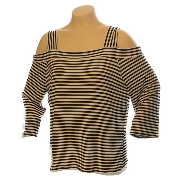 CHICO'S BLACK AND WHITE STRIPPED OFF THE SHOULDER WITH 3/4 LENGHT SLEEVES - Picture 2 of 4